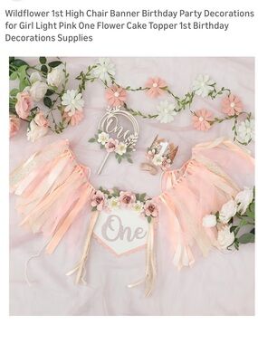 Wildflowers Peach and Cream Floral First Birthday Banner & Cake Topper Set of 4